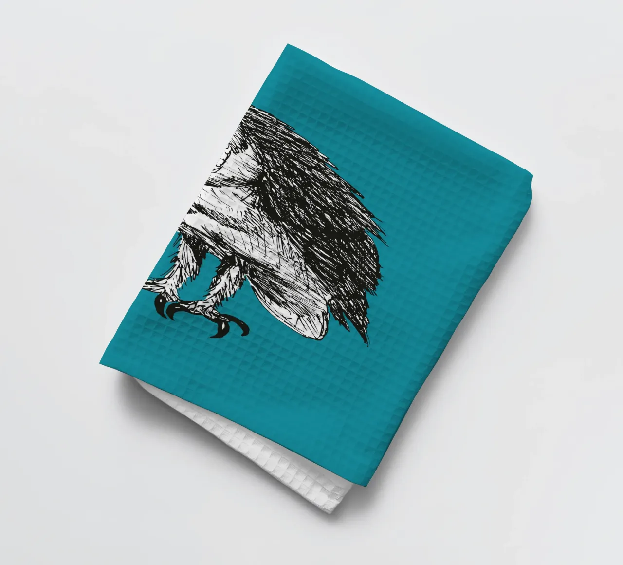 Barn owl pen drawing tea towel by BwiseLizzy