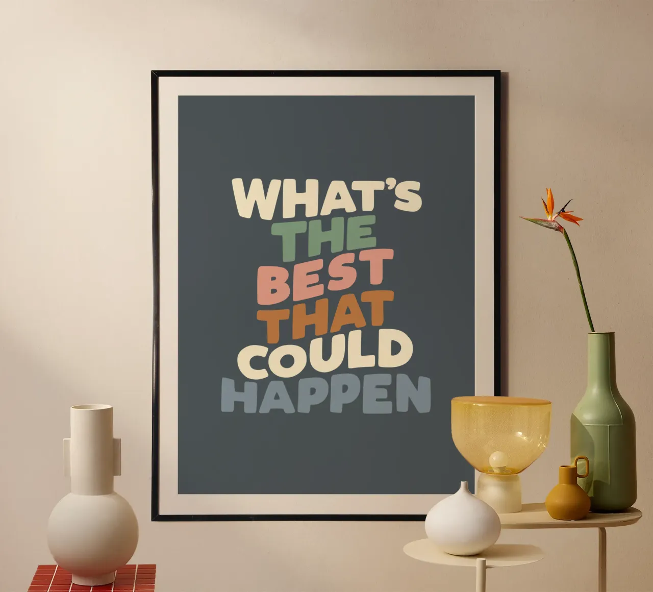 Qual è il meglio che potrebbe accadere Typografie Design poster con telaio in alluminio da THE MOTIVATED TYPE