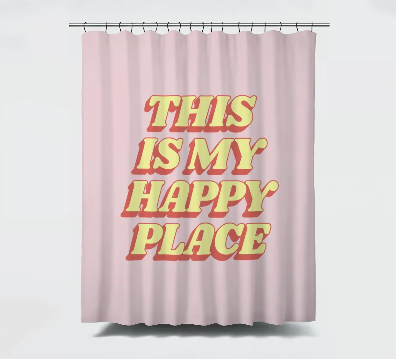 This is My Happy Place - Design tipografico in giallo e rosa tenda da doccia da THE MOTIVATED TYPE