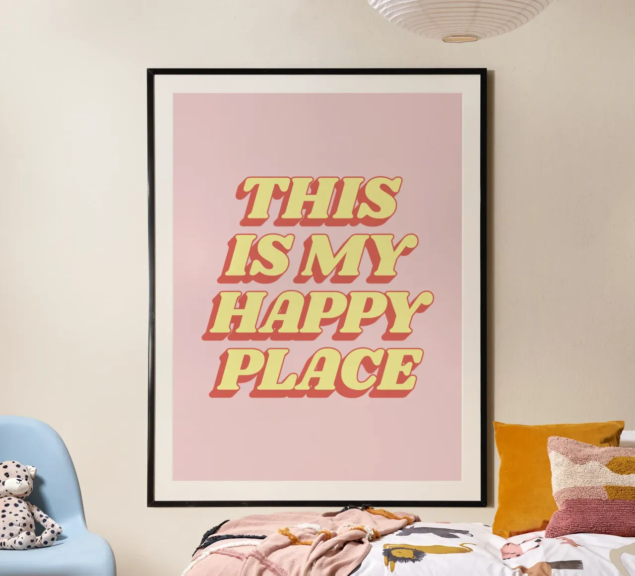 This is My Happy Place - Design tipografico in giallo e rosa carta hahnemühle da THE MOTIVATED TYPE