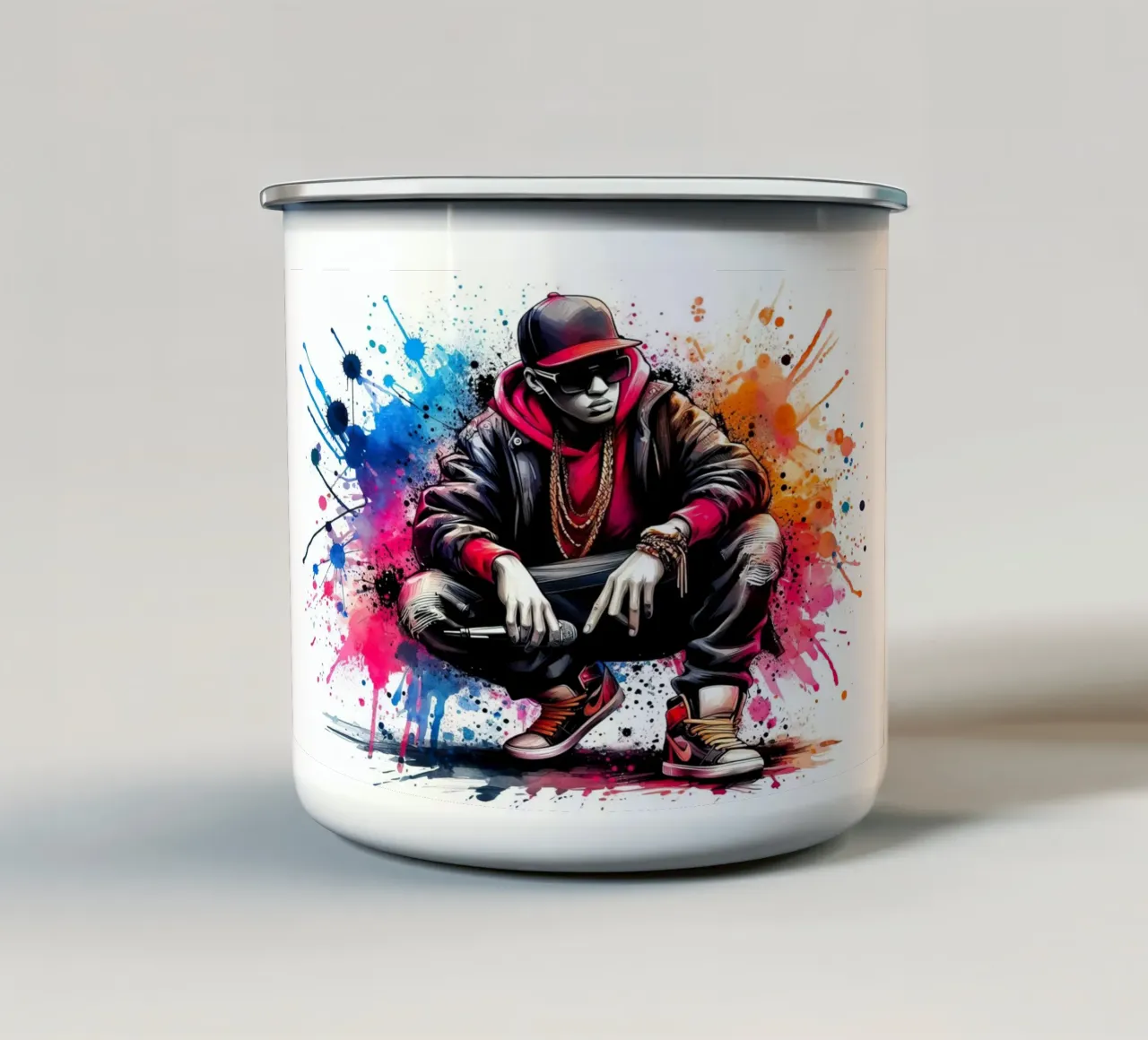 cantante hip hop in acquerello tazza in smalto da 🎁 ARTVI-SHOP