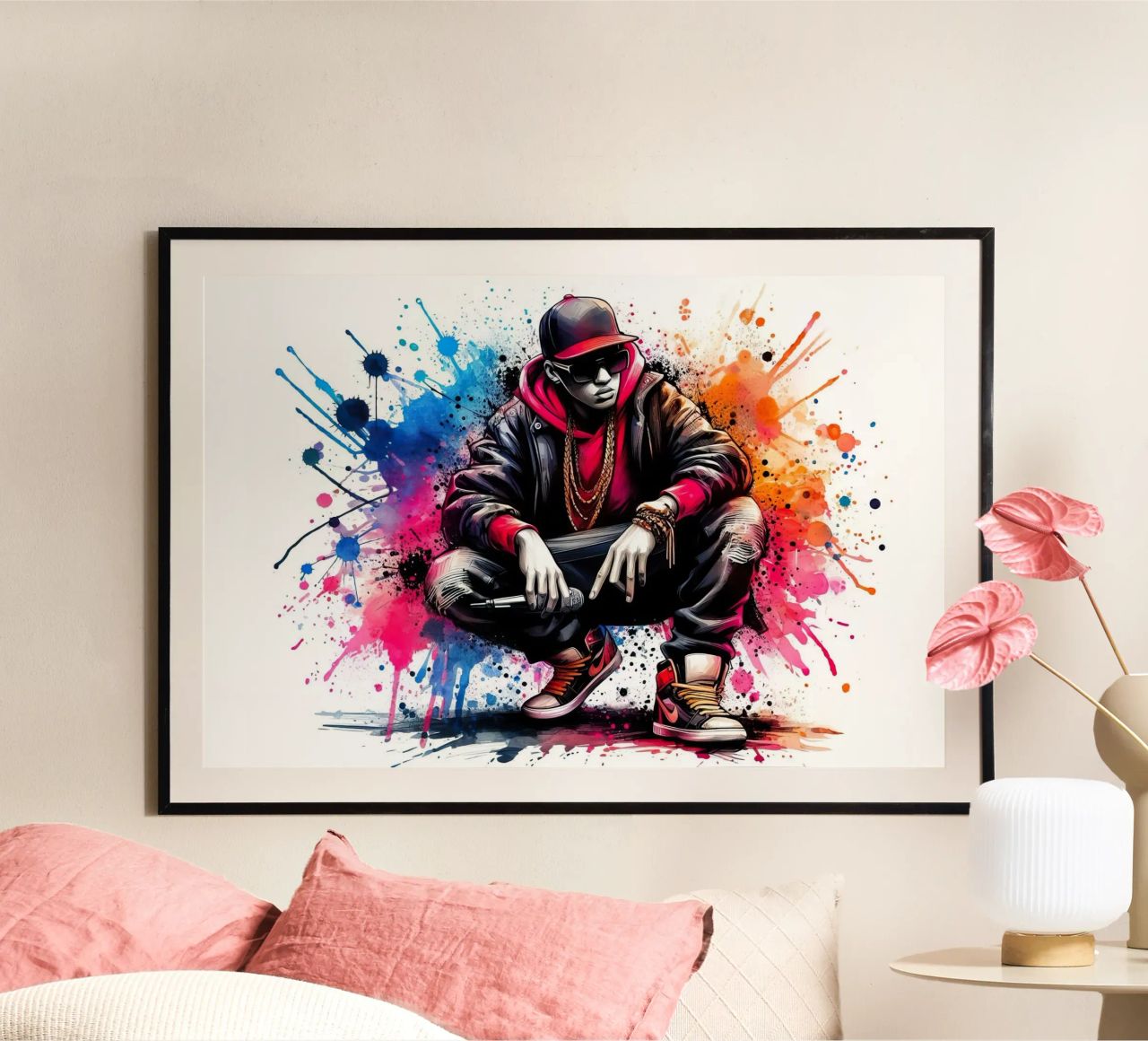 Hip-Hop-Sängerin in Aquarell Poster von ARTVI-SHOP