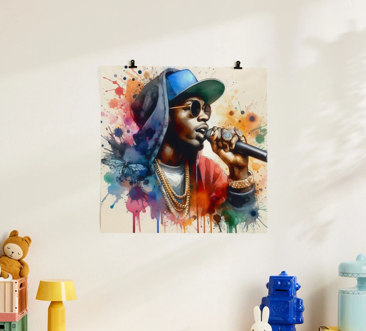 hip hop singer in watercolor poster by ARTVI-SHOP