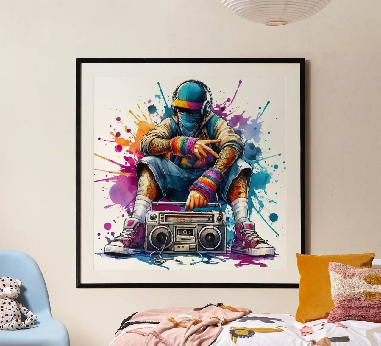 cantante hip hop in acquerello poster con telaio in legno da 🎁 ARTVI-SHOP