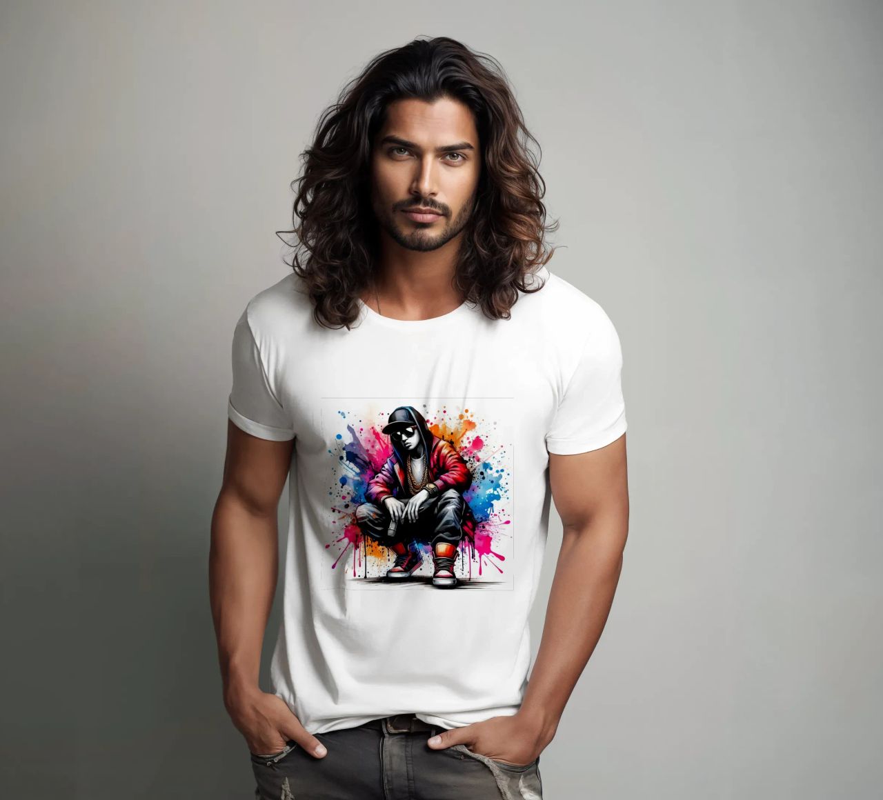 Hip-Hop-Sängerin in Aquarell T-Shirt von ARTVI-SHOP