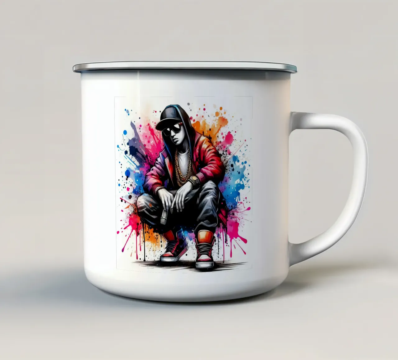 cantante hip hop in acquerello tazza in smalto da 🎁 ARTVI-SHOP