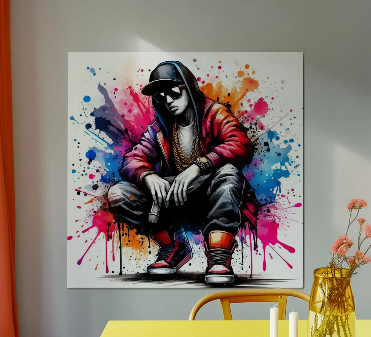 cantante hip hop in acquerello poster con telaio in legno da 🎁 ARTVI-SHOP