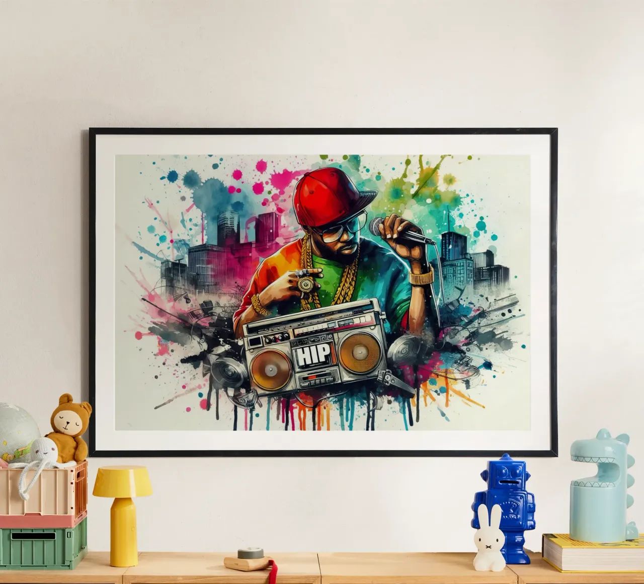 cantante hip hop in acquerello poster con telaio in legno da 🎁 ARTVI-SHOP