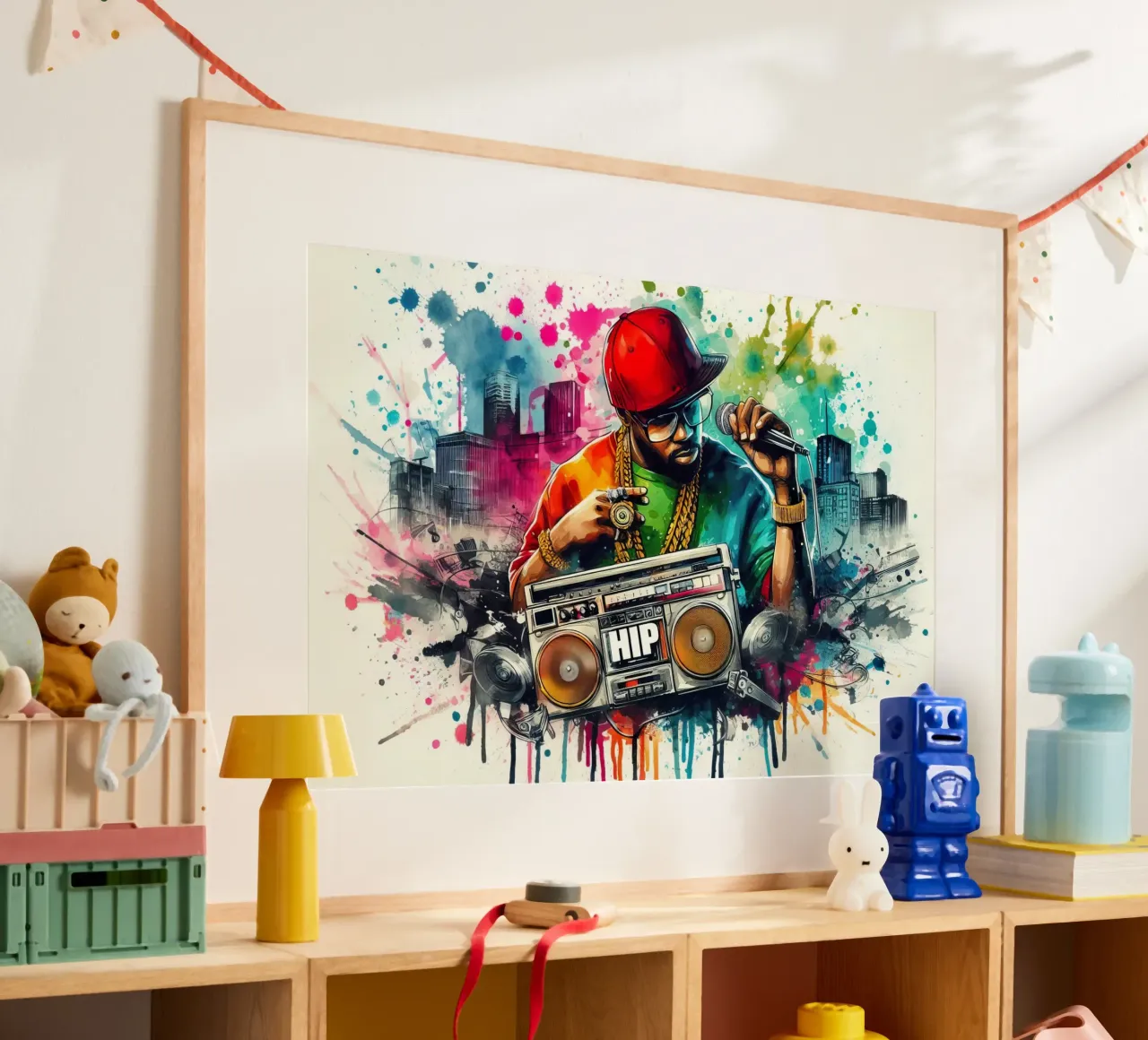 cantante hip hop in acquerello poster con telaio in legno da 🎁 ARTVI-SHOP