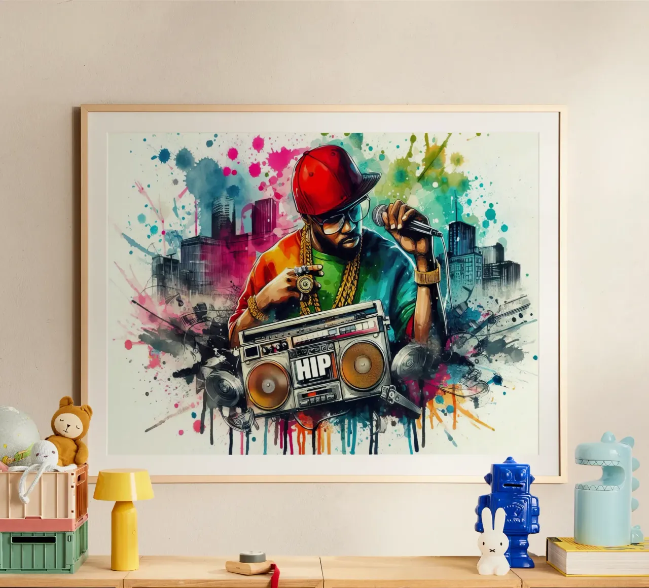 cantante hip hop in acquerello poster con telaio in legno da 🎁 ARTVI-SHOP