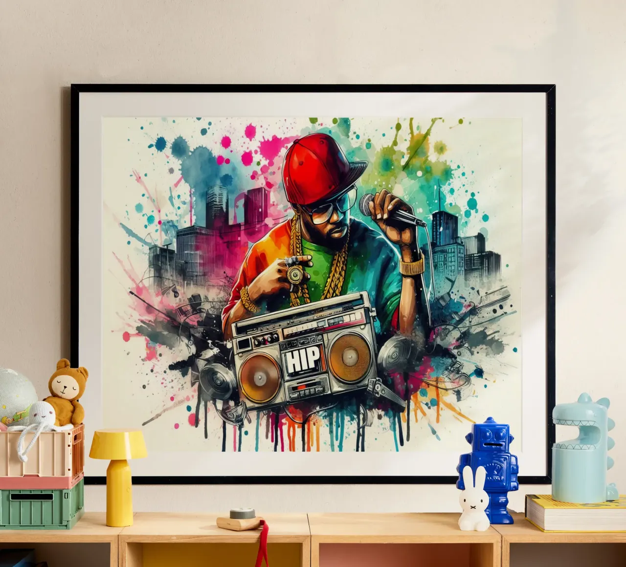 cantante hip hop in acquerello poster con telaio in legno da 🎁 ARTVI-SHOP