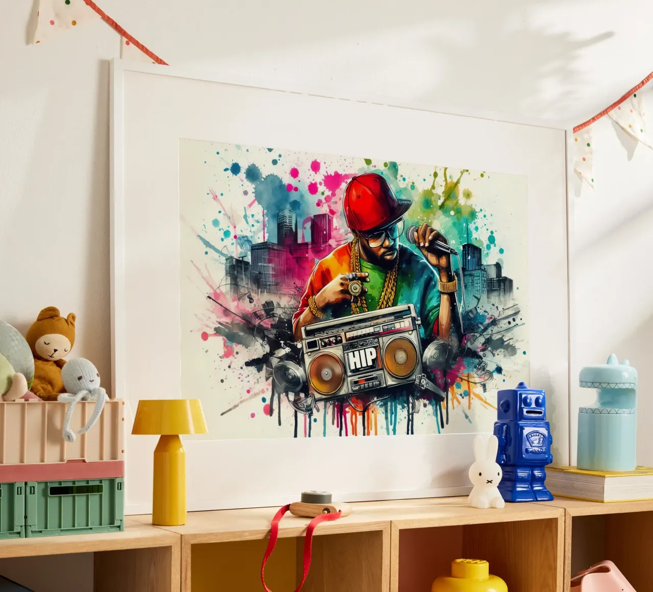 cantante hip hop in acquerello poster con telaio in legno da 🎁 ARTVI-SHOP