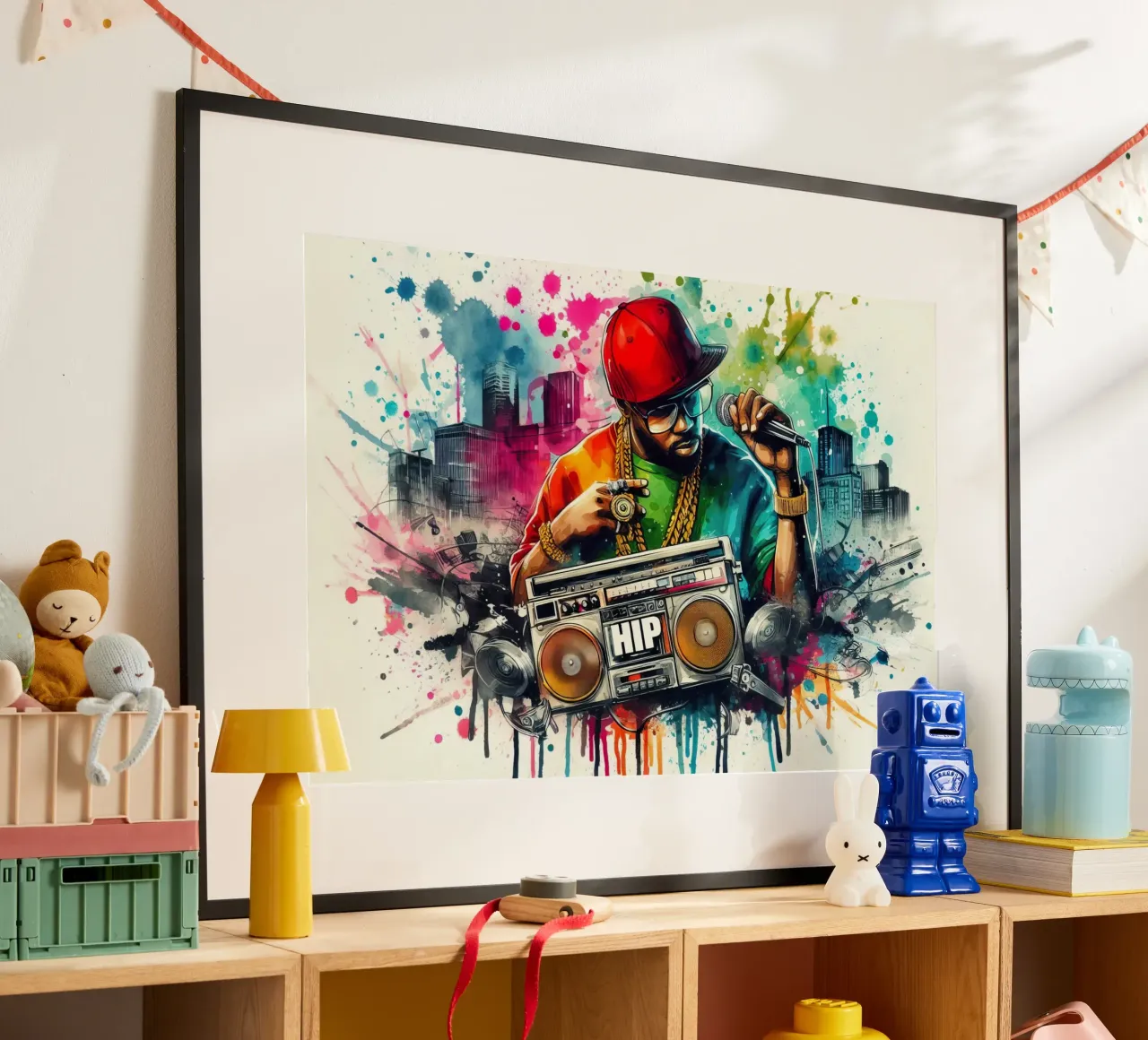 cantante hip hop in acquerello poster con telaio in legno da 🎁 ARTVI-SHOP