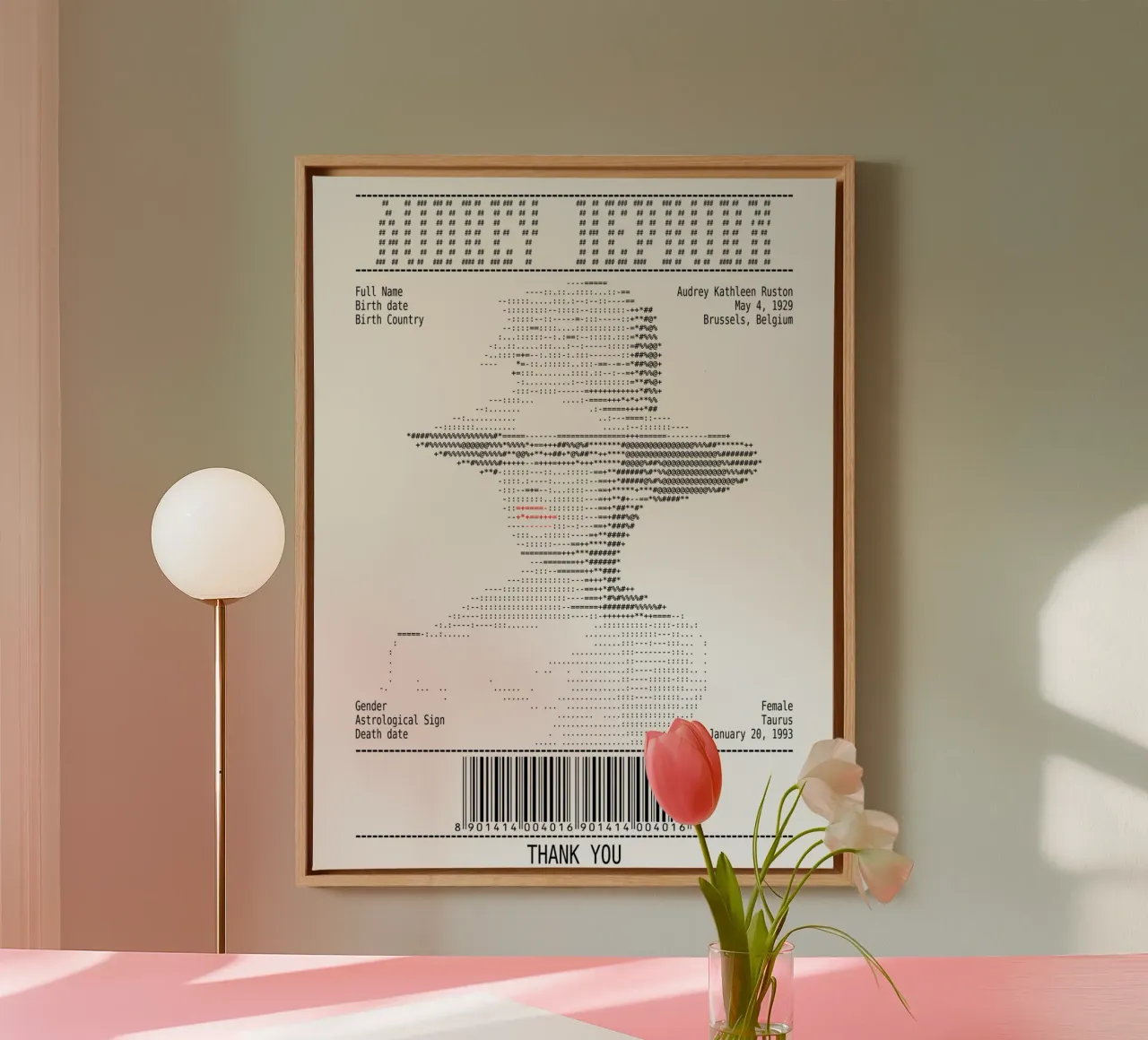 Receipt Art - Audrey Hepburn canvas by Doa Project