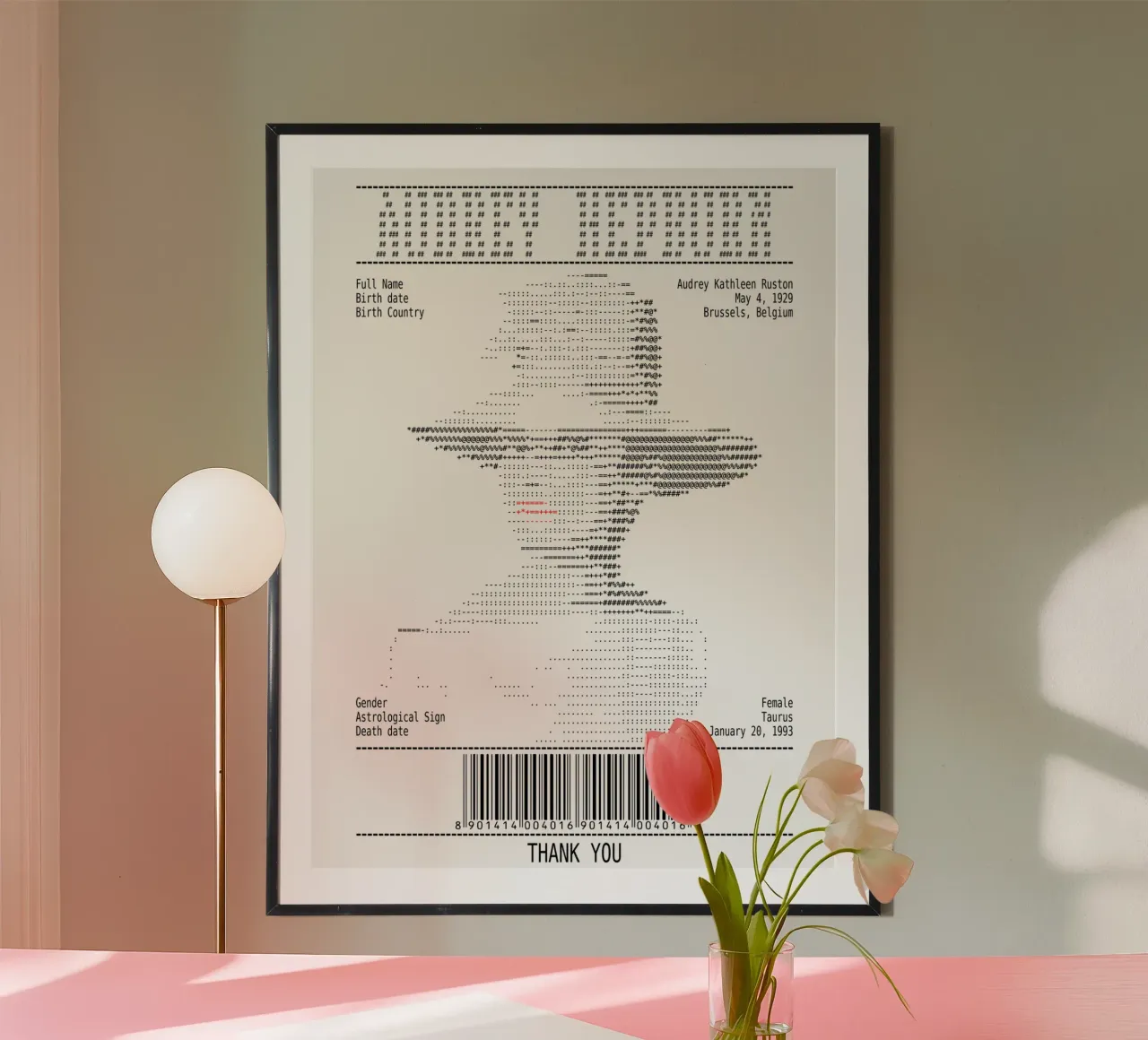 Arte dello scontrino - Audrey Hepburn poster con telaio in alluminio da Doa Project