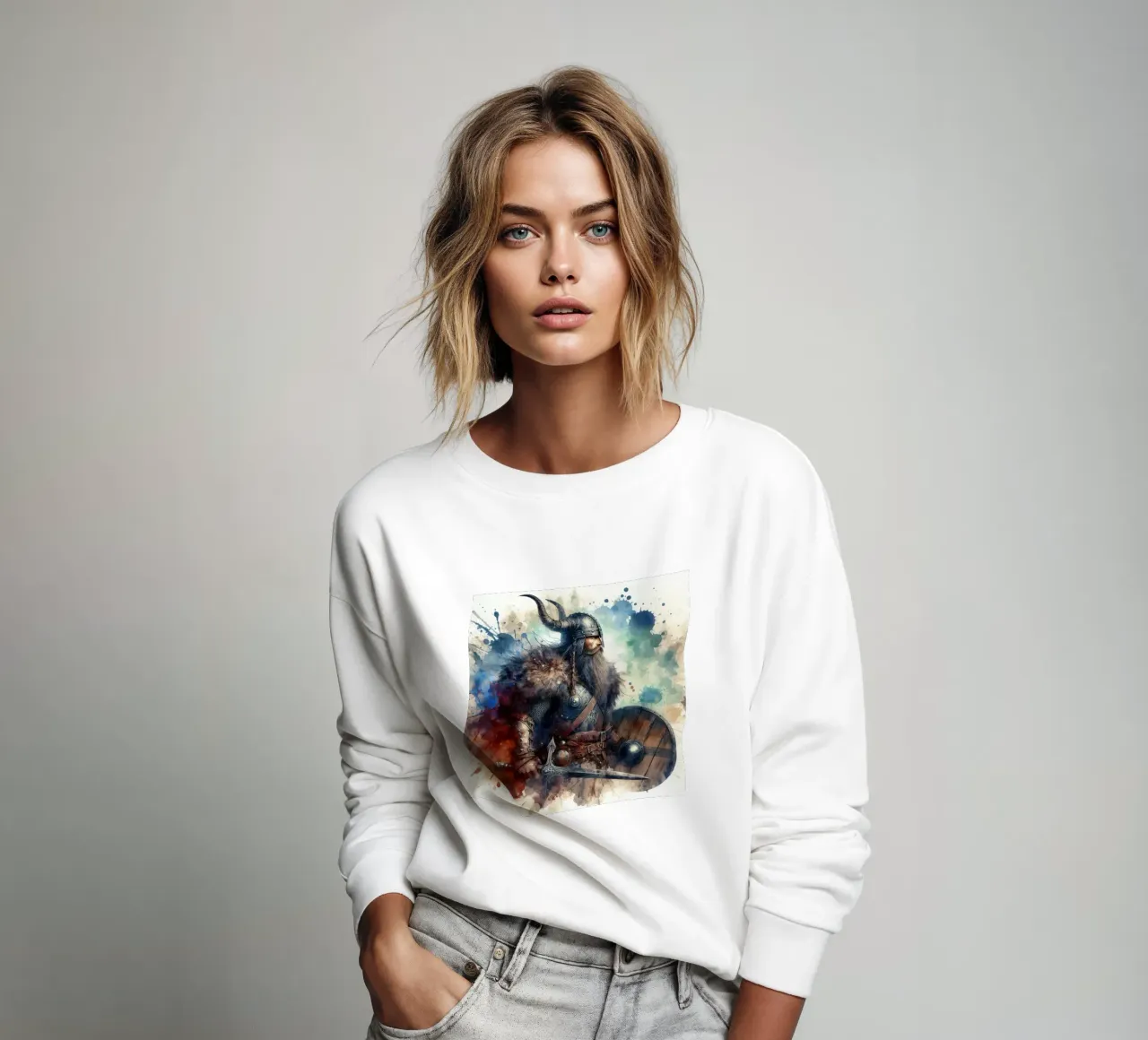 Wikinger-Krieger in Aquarell Sweatshirt von 🎁 ARTVI-SHOP