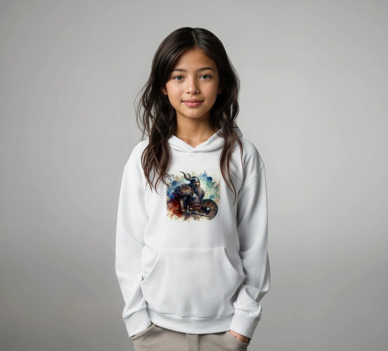 Vikingkrijger in aquarel kinder hoodie van ARTVI-SHOP
