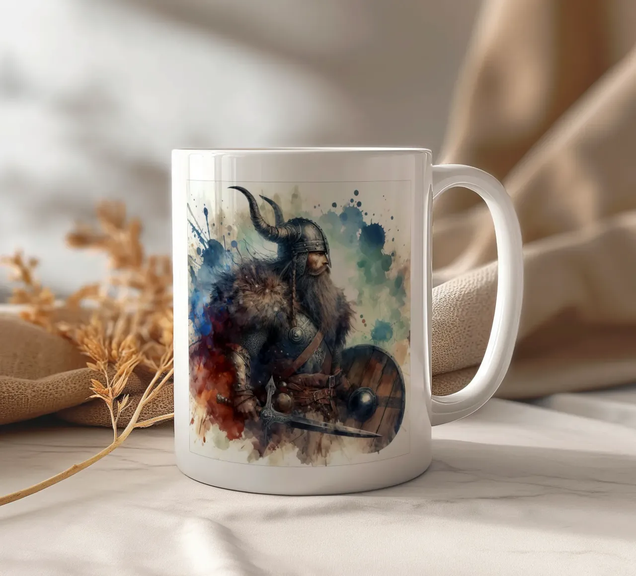 Vikingkrijger in aquarel keramische mok van 🎁 ARTVI-SHOP