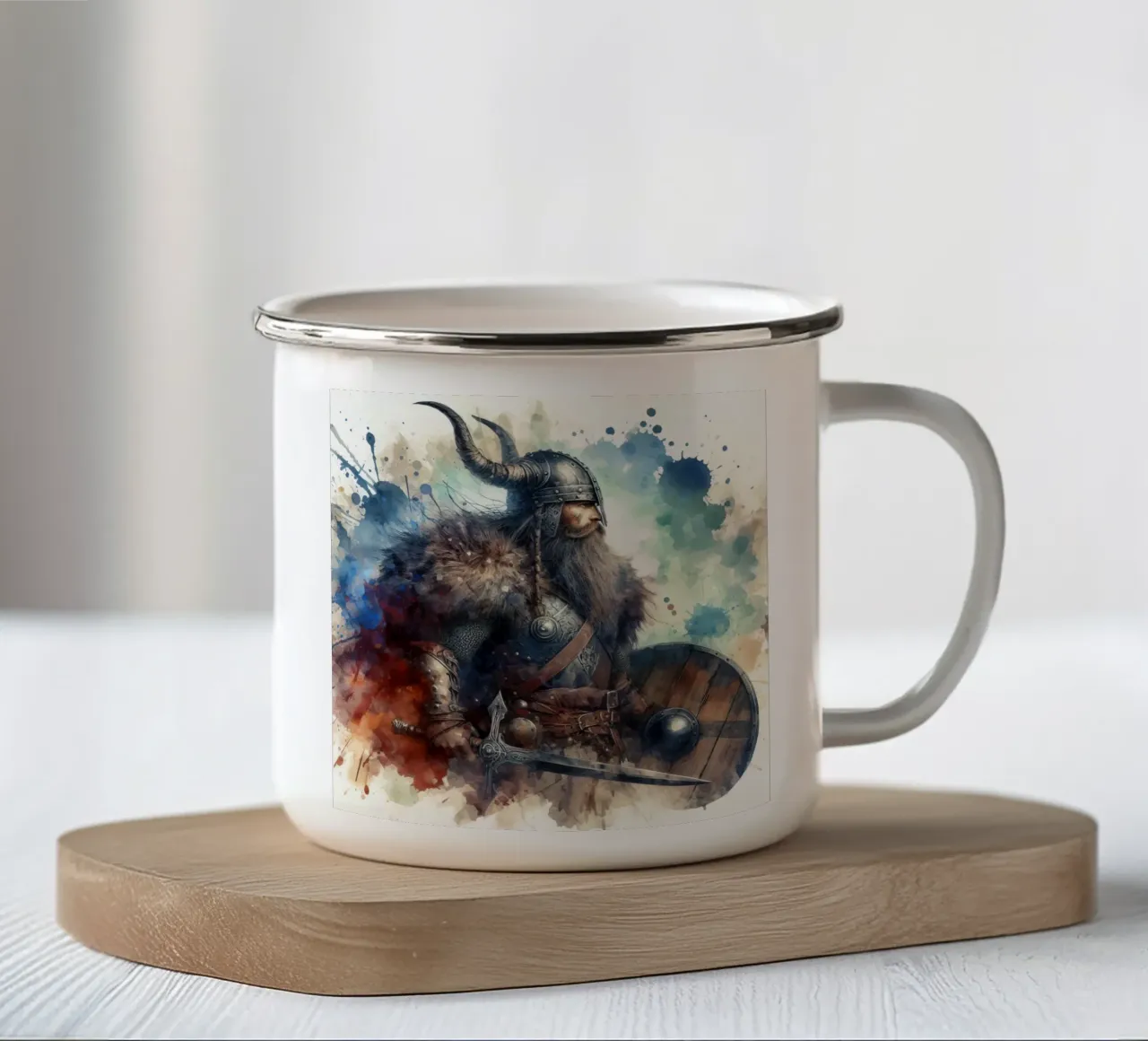 Guerriero vichingo ad acquerello tazza in smalto da ARTVI-SHOP
