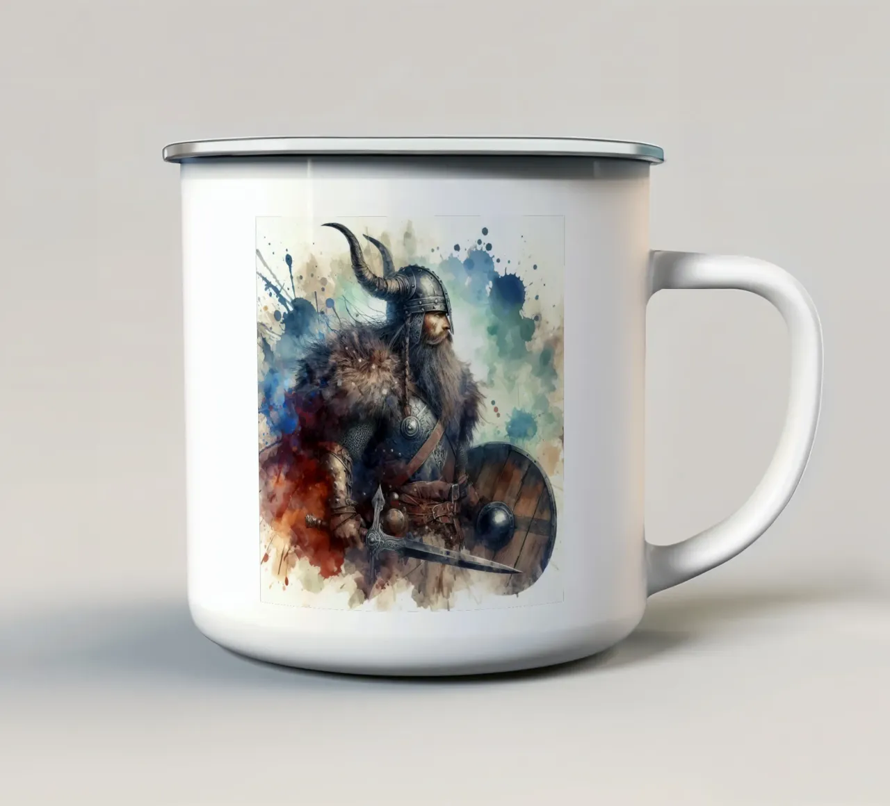Guerriero vichingo ad acquerello tazza in smalto da ARTVI-SHOP