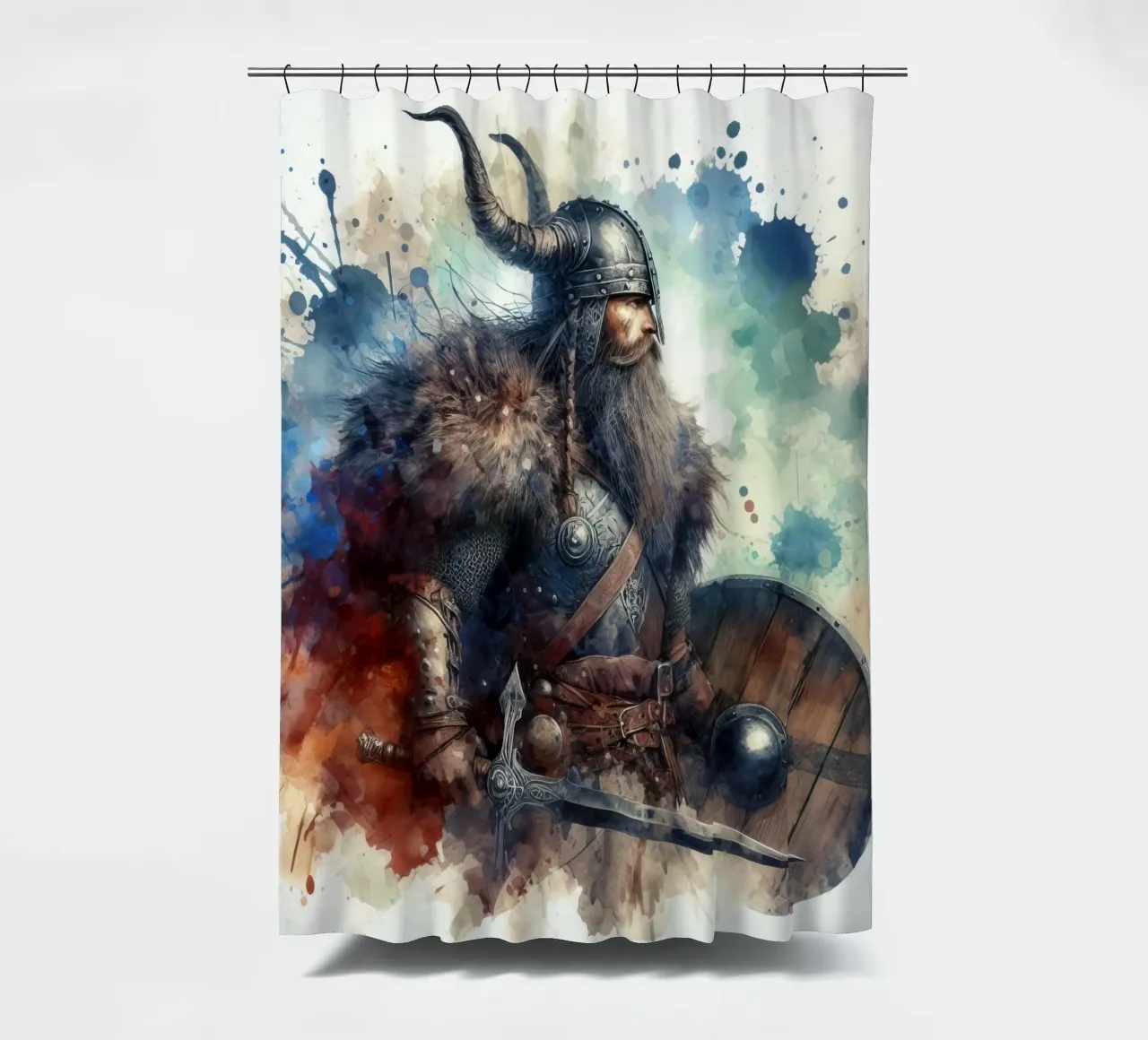 Wikinger-Krieger in Aquarell Duschvorhang von 🎁 ARTVI-SHOP