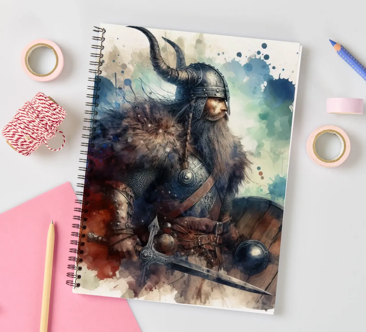 Viking warrior in watercolor spiral notebook by 🎁 ARTVI-SHOP