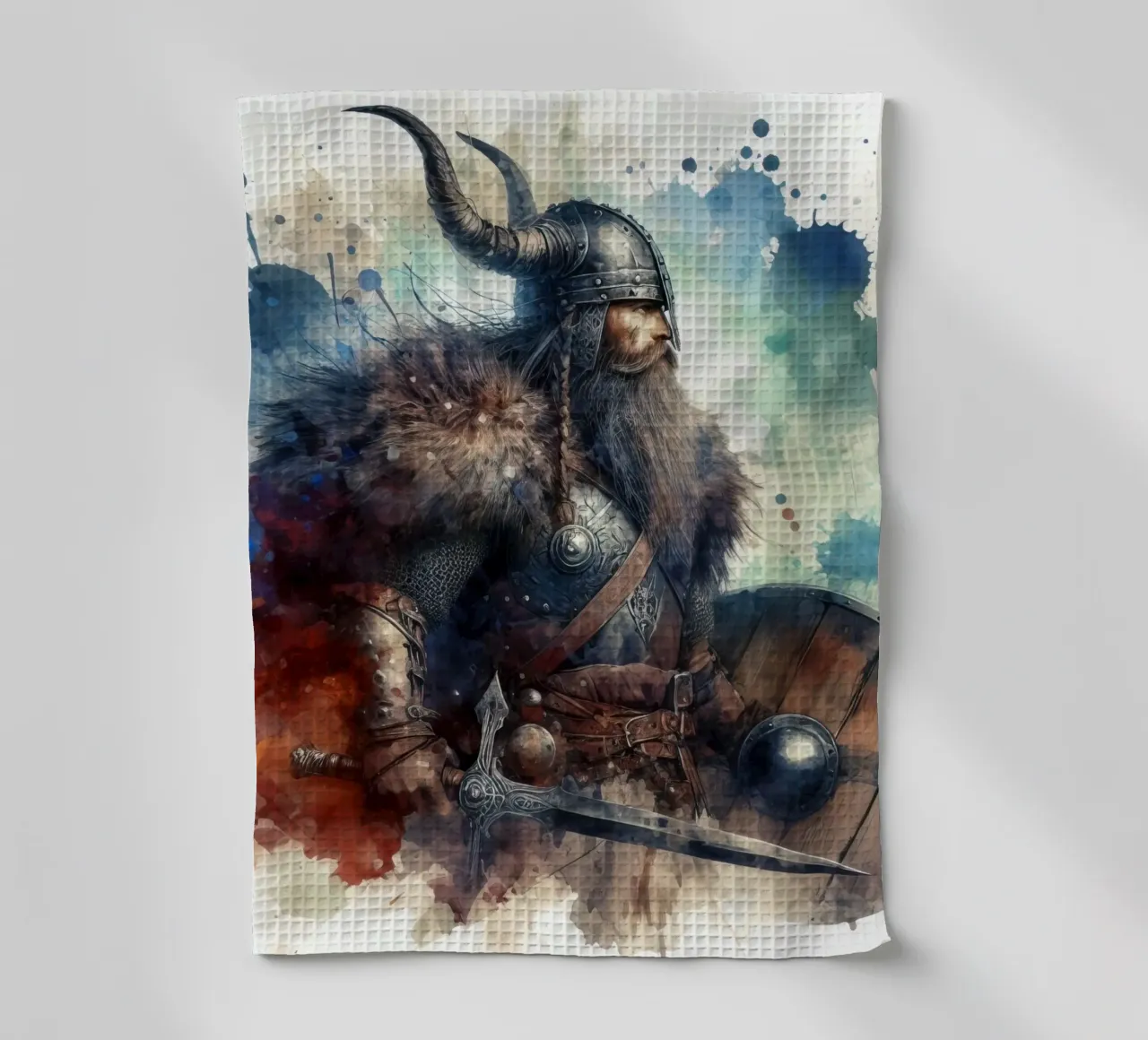 Wikinger-Krieger in Aquarell Geschirrtuch von 🎁 ARTVI-SHOP