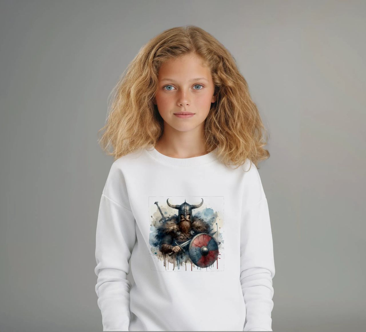 Vikingkrijger in aquarel kinder sweatshirt van ARTVI-SHOP