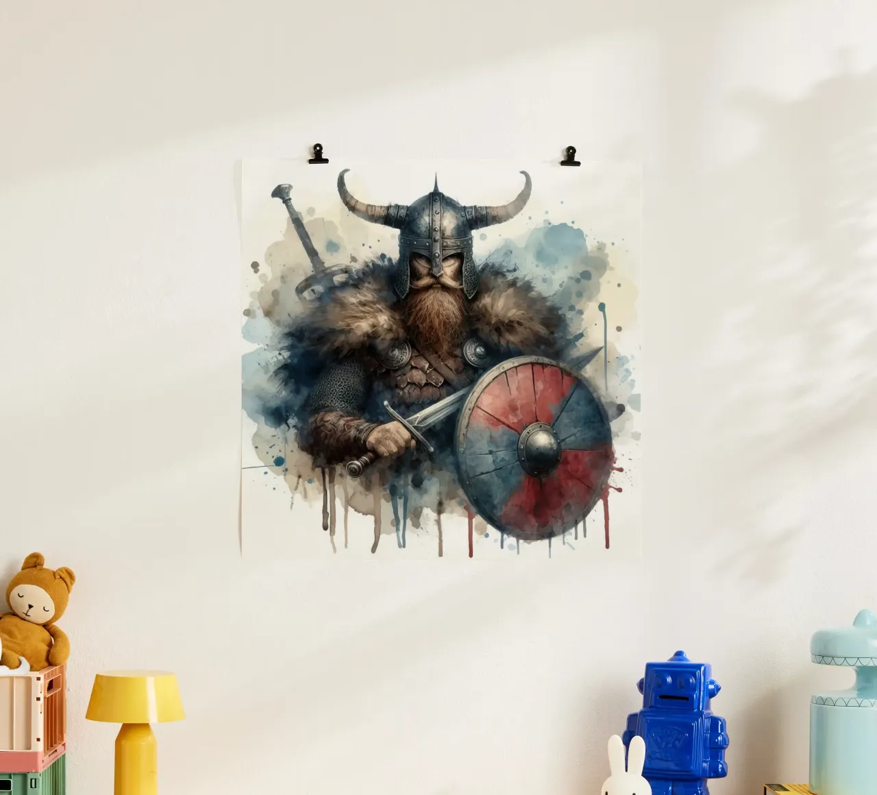 Wikinger-Krieger in Aquarell Poster von 🎁 ARTVI-SHOP
