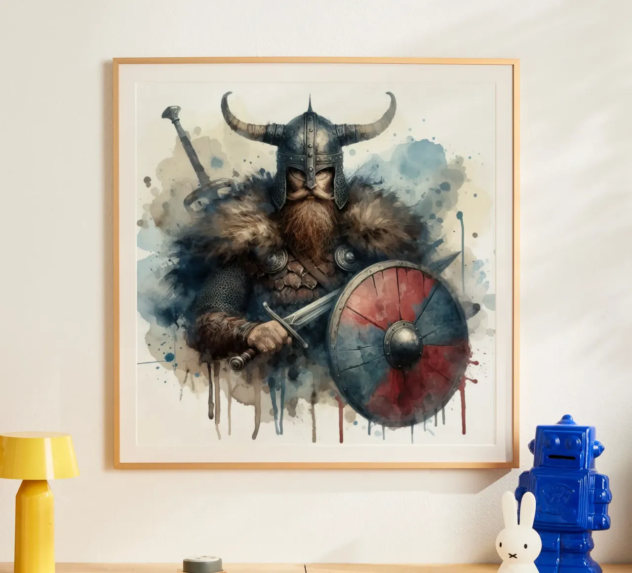 Wikinger-Krieger in Aquarell Poster von 🎁 ARTVI-SHOP