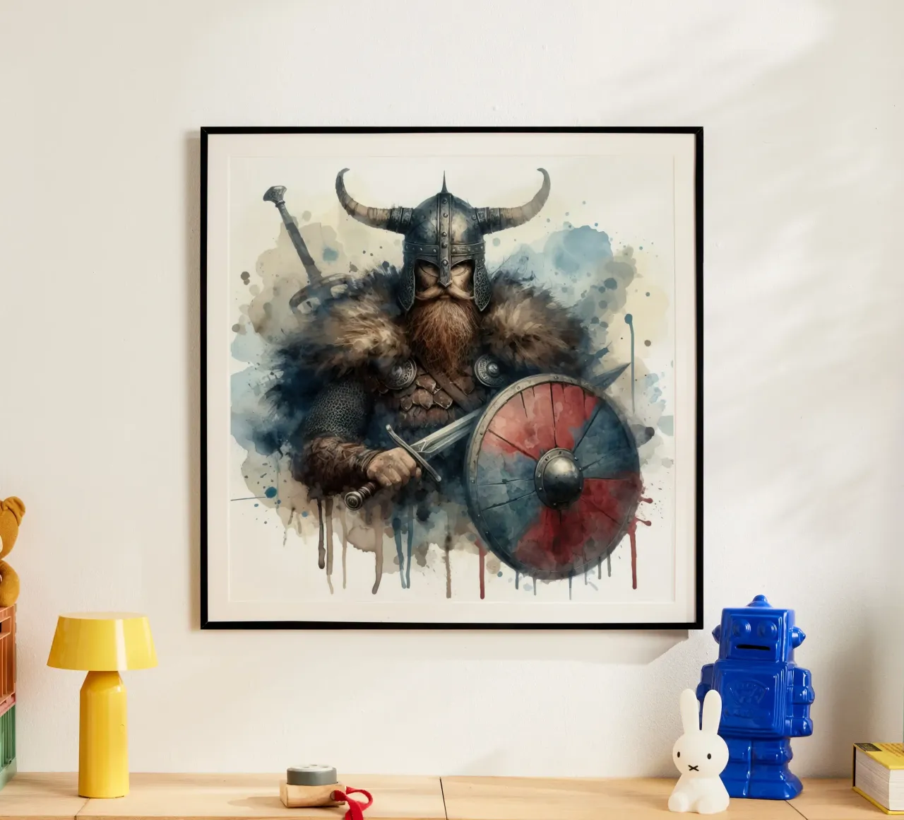 Wikinger-Krieger in Aquarell Poster von 🎁 ARTVI-SHOP