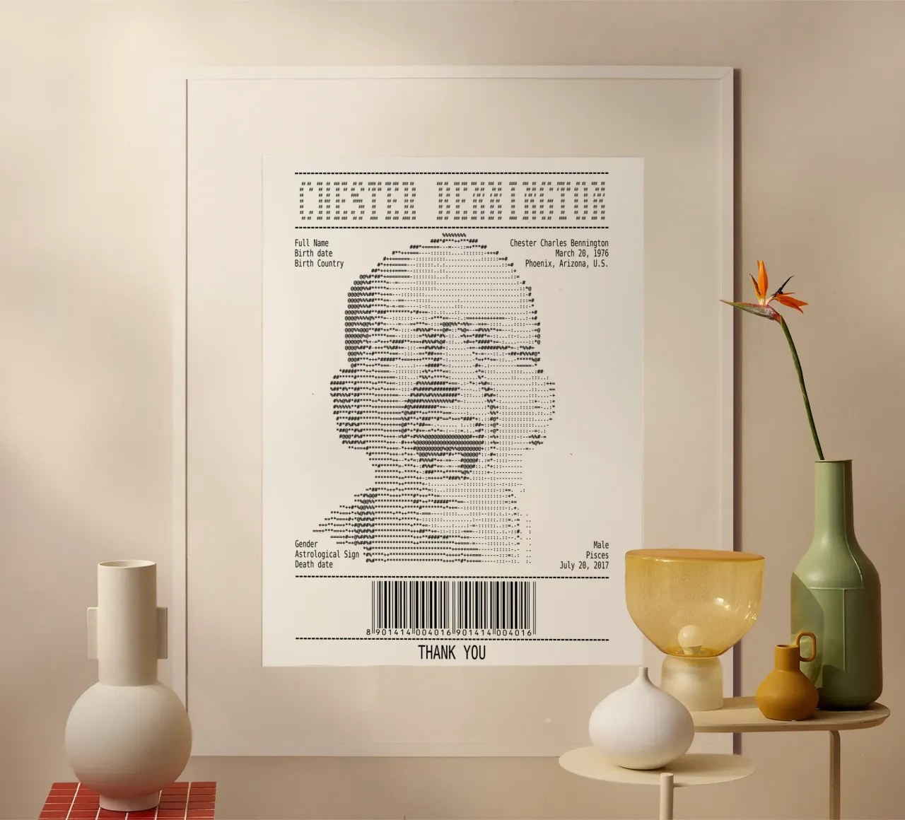 Receipt Art - Chester Bennington poster avec cadre en bois de Doa Project