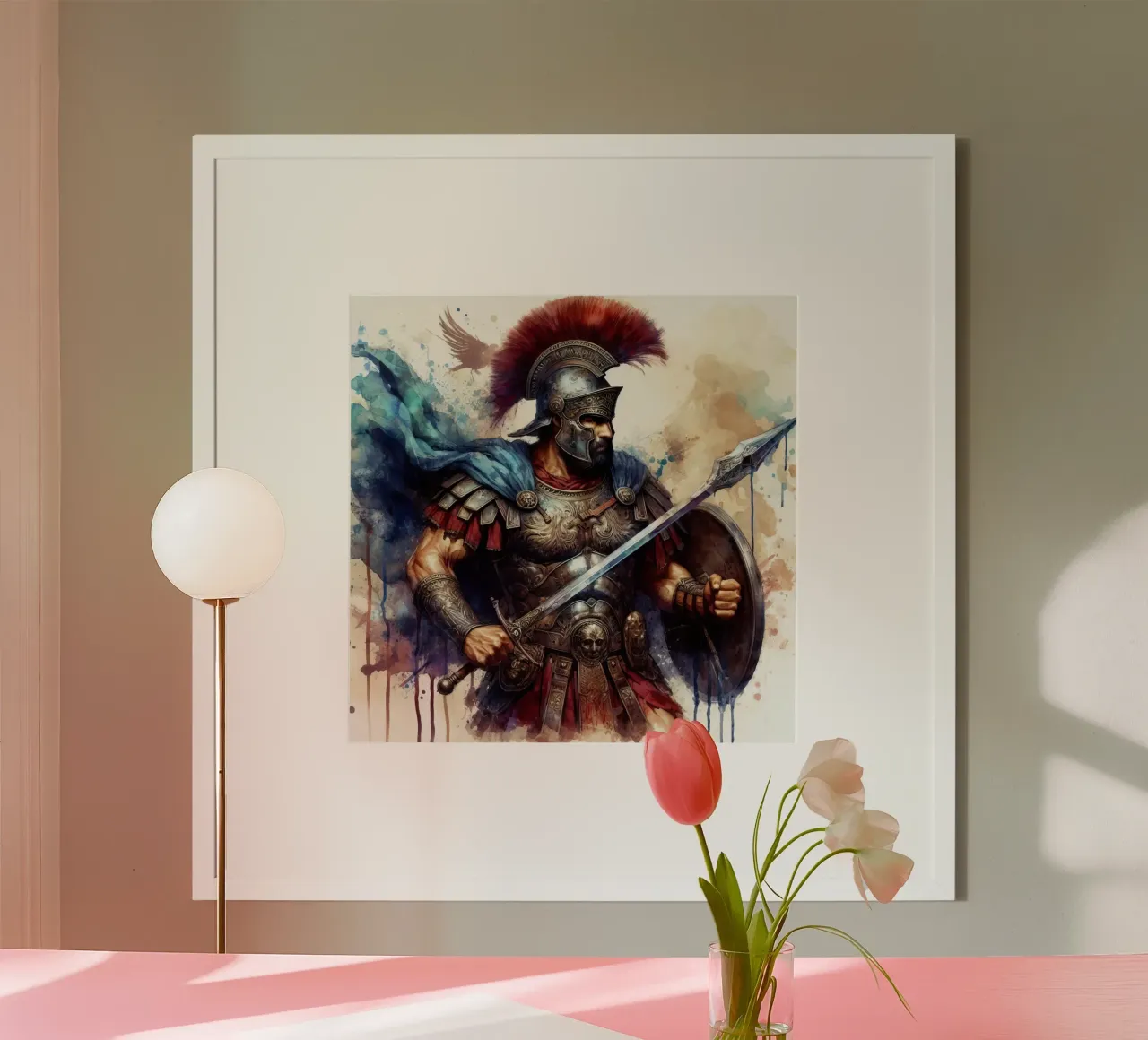 Guerriero romano in acquerello poster con telaio in plastica da 🎁 ARTVI-SHOP