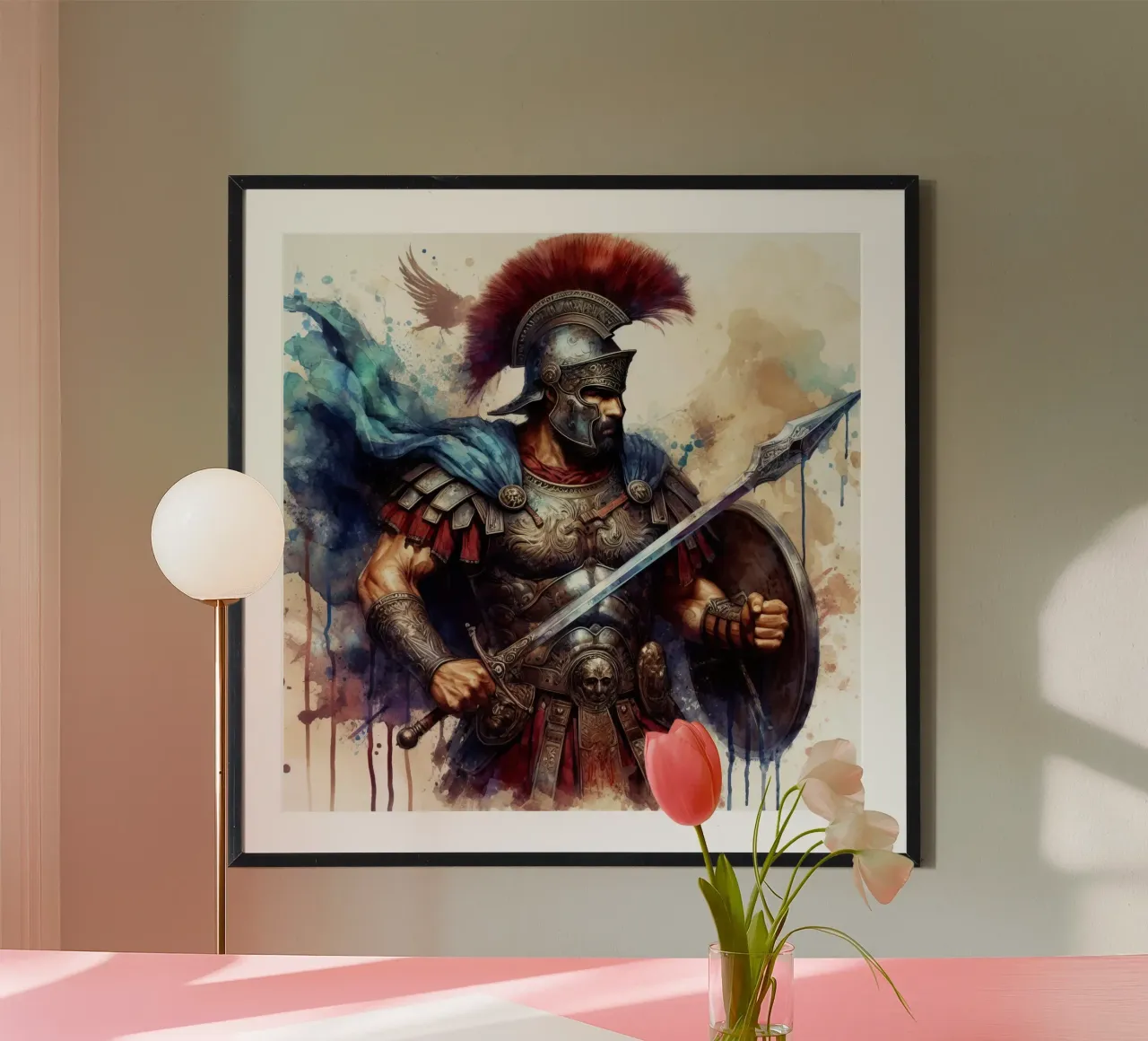 Guerriero romano in acquerello poster con telaio in plastica da 🎁 ARTVI-SHOP