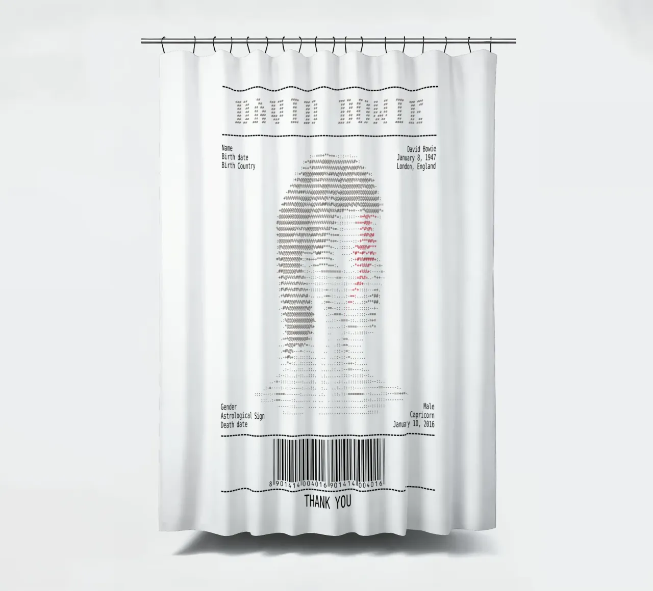Receipt Art - David Bowie shower curtain by Doa Project