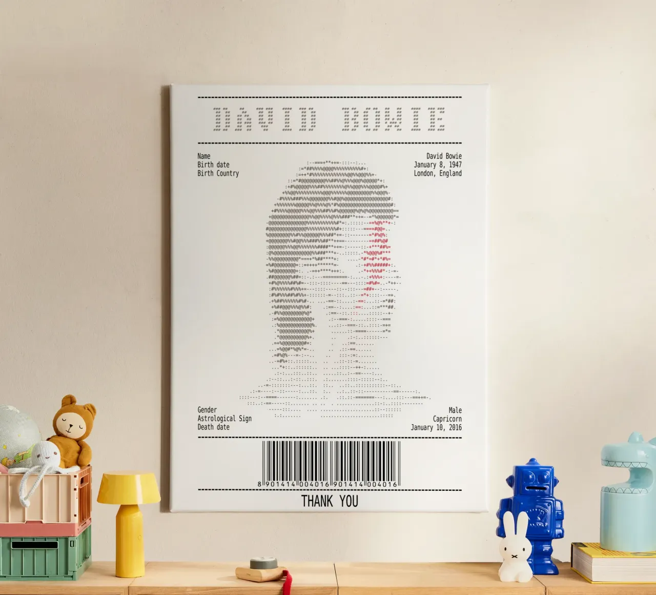 Ontvangstbewijs - David Bowie canvas met Baklijst van Doa Project