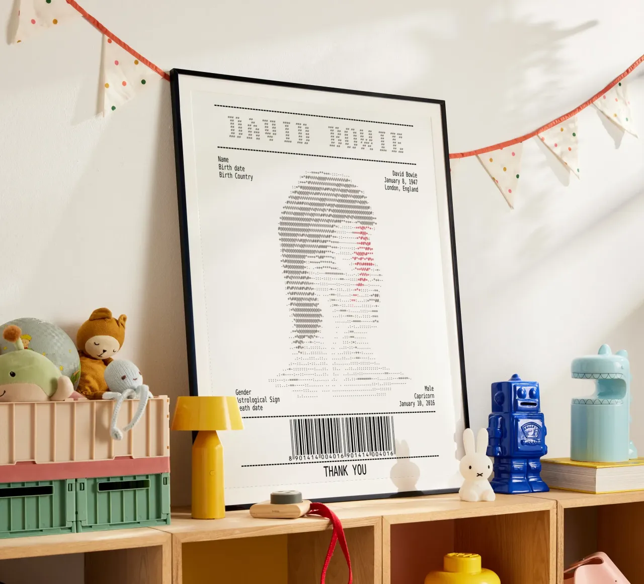 Arte dello scontrino - David Bowie poster con telaio in legno da Doa Project