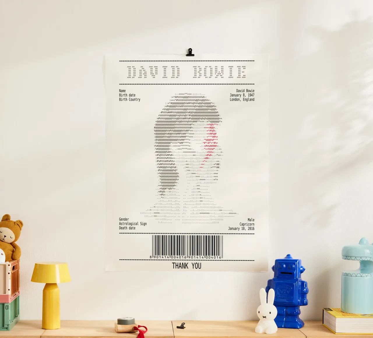 Arte dello scontrino - David Bowie poster con telaio in legno da Doa Project
