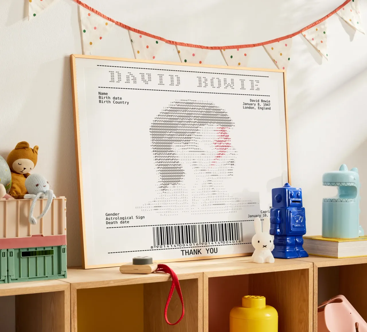 Arte dello scontrino - David Bowie poster con telaio in legno da Doa Project