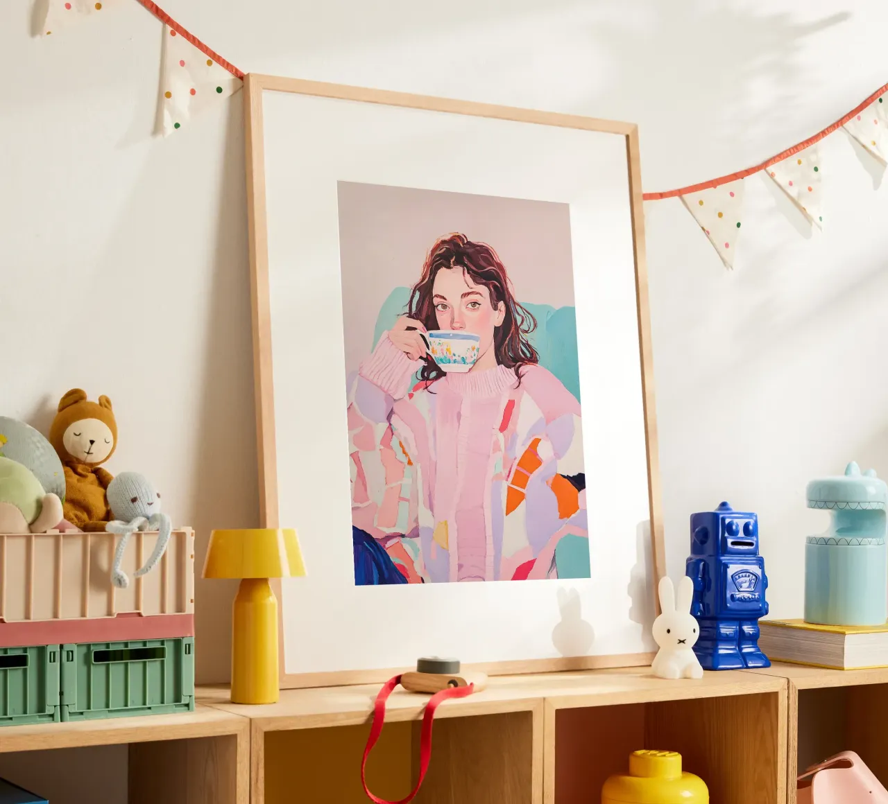 Tè rosa femminista I poster con telaio in alluminio da Euphoria Theresa