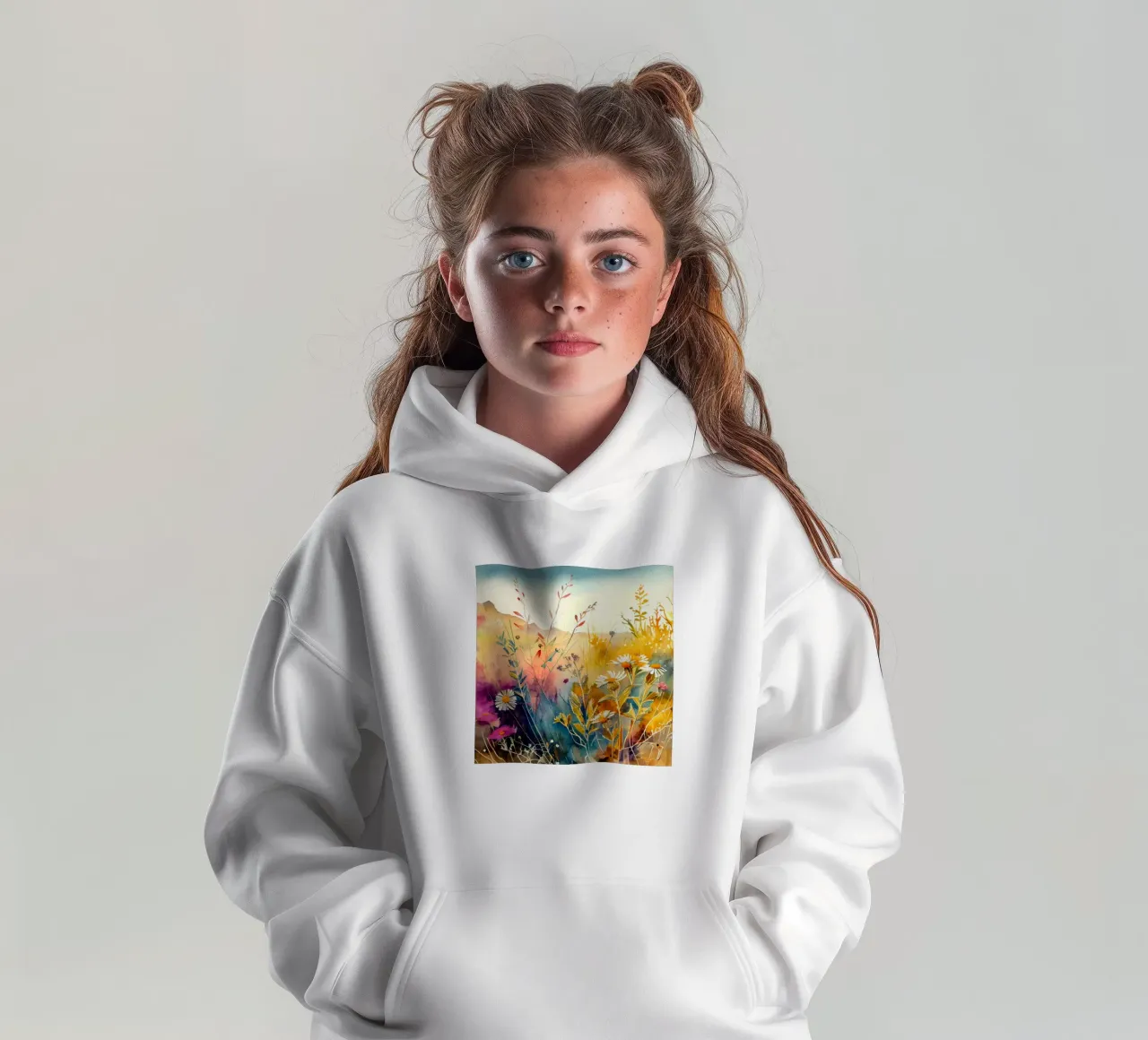 Meadow full of flowers kids hoodie by Justyna Jaszke JBJart