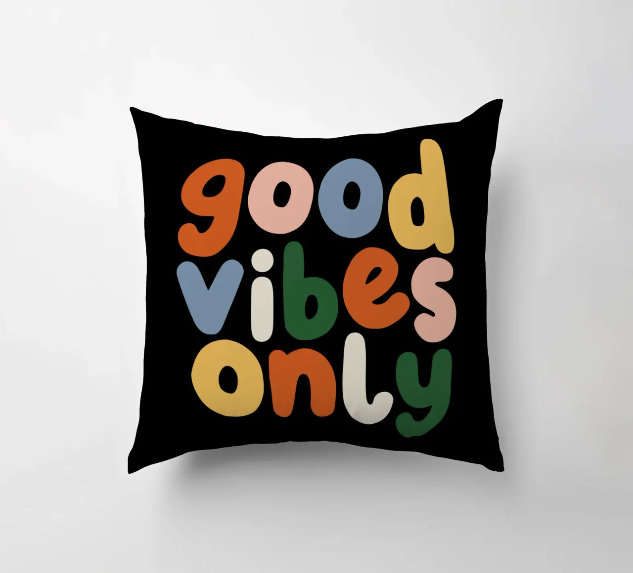 Good Vibes Only Colourful Typografie Design decorative cushion by THE MOTIVATED TYPE