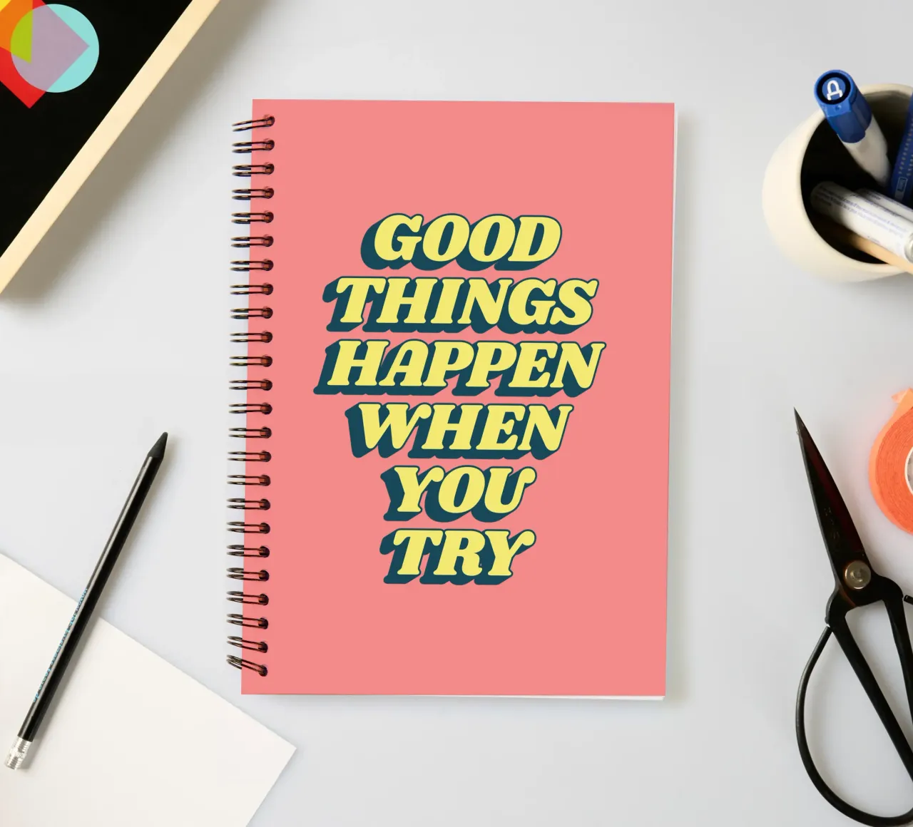 Good Things Happen When You Try Typography Design spiral notebook by THE MOTIVATED TYPE