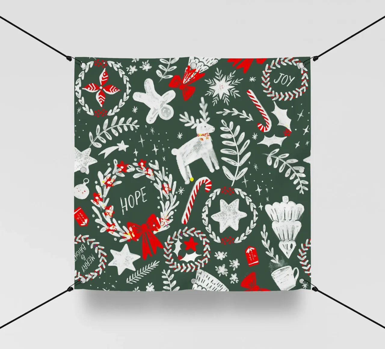 Magical Christmas Pattern - Dark Green and White telo in pvc da anisillustration