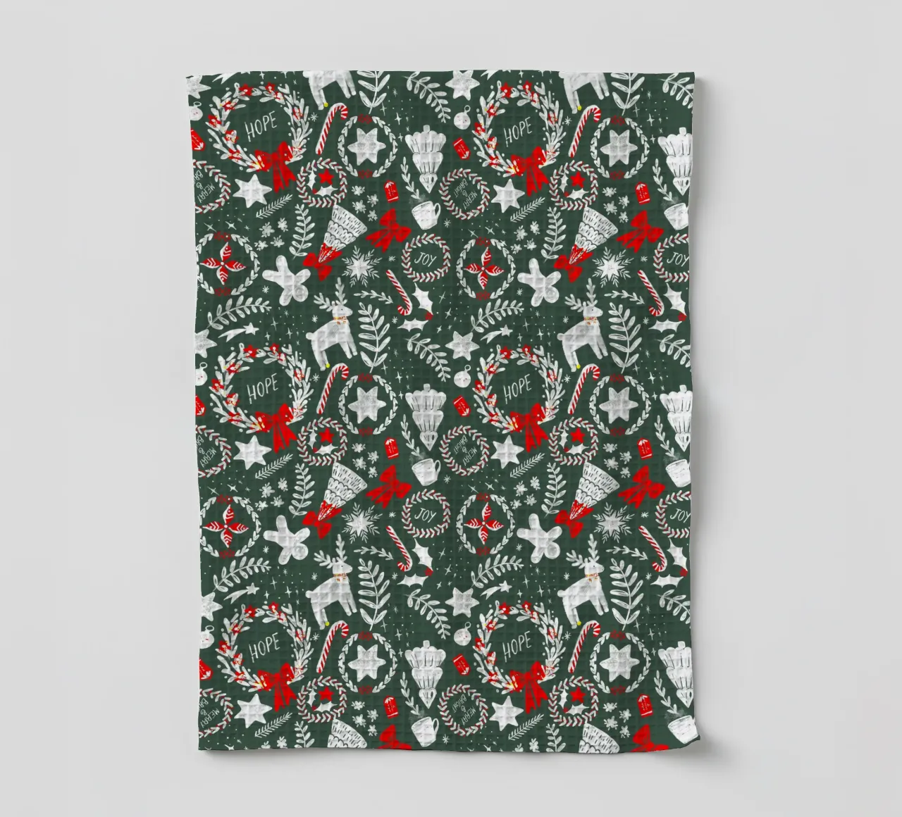 Magical Christmas Pattern - Dark Green and White canovaccio da cucina da anisillustration