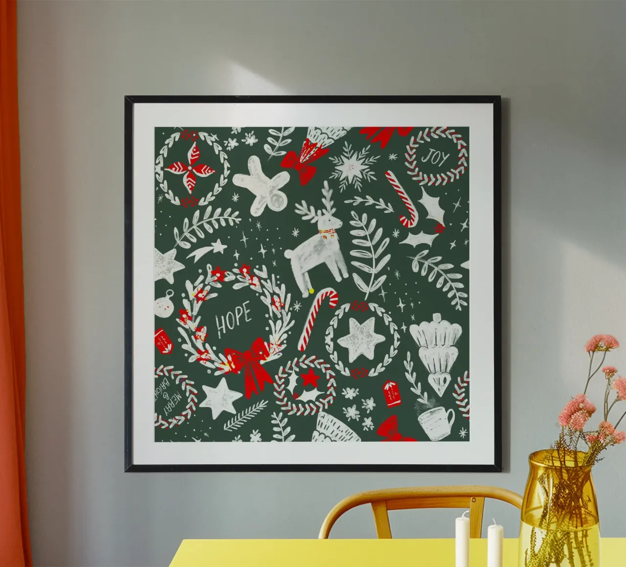 Magical Christmas Pattern - Dark Green and White carta hahnemühle da anisillustration