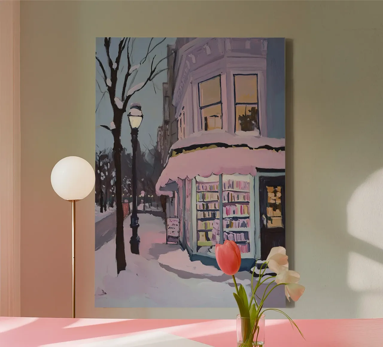 Libros Librería Nieve Invierno I lienzo con Marco flotante de Euphoria Theresa