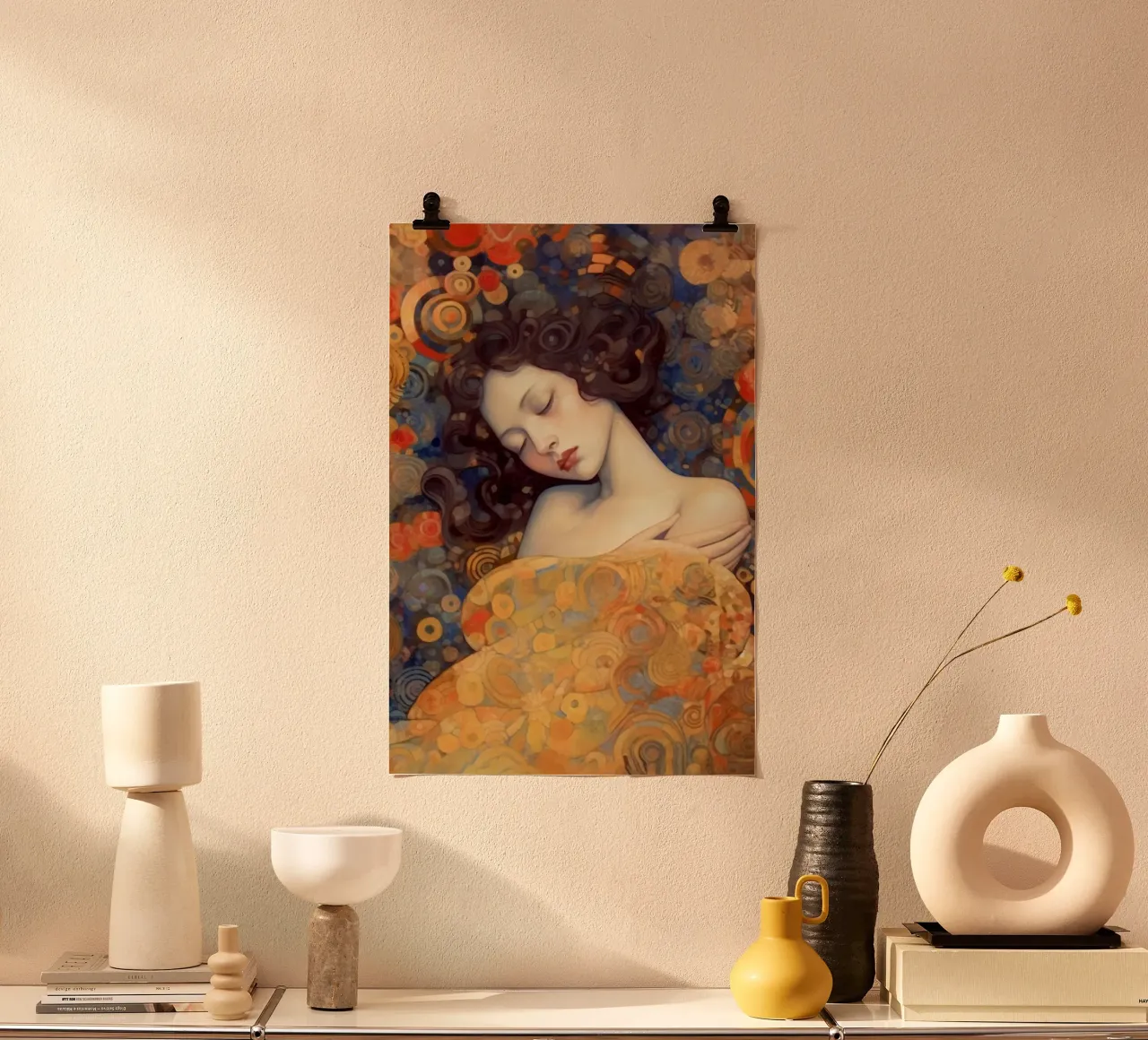 Emel Tunaboylu - La Bella Addormentata ispirata a Klimt poster con telaio in alluminio da The Artcircle