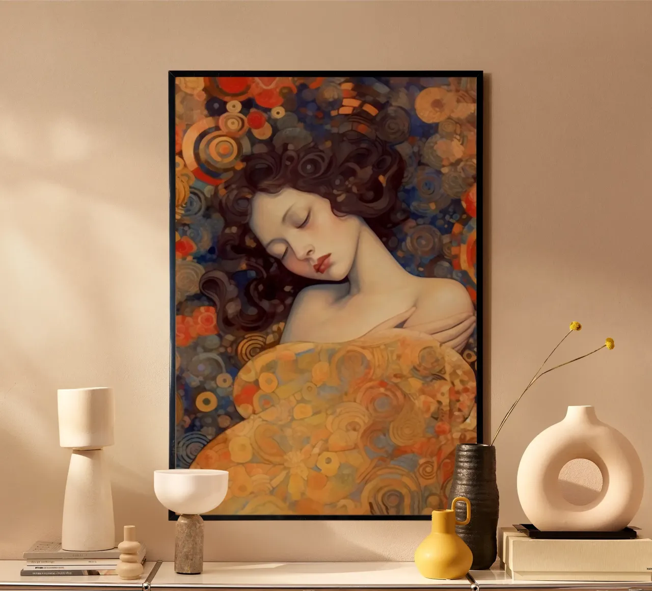 Emel Tunaboylu - La Bella Addormentata ispirata a Klimt poster con telaio in alluminio da The Artcircle