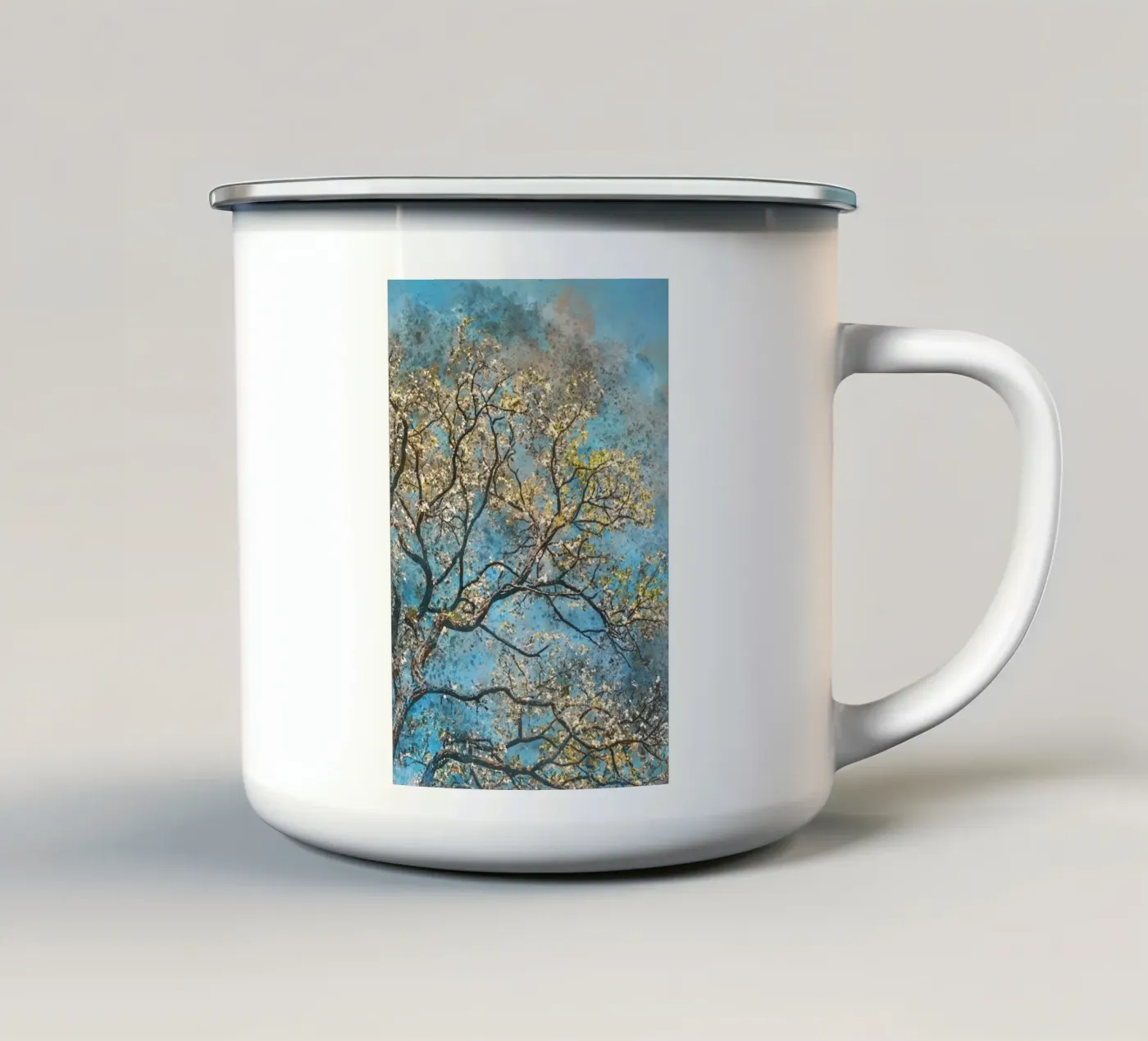 Spring tree enamel mug by Justyna Jaszke JBJart